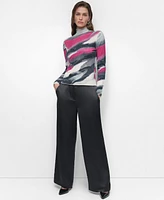 Dkny Women's Turtleneck Printed-Yarn Long-Sleeve Sweater