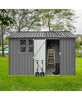 Simplie Fun Metal garden sheds 6ftx8ft outdoor storage sheds Grey with window