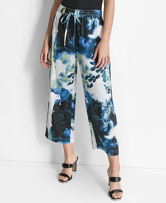 Dkny Women's Printed-Linen Pull-On Pants