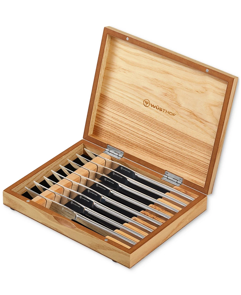 Wusthof 8-Piece Stainless Steak Knife Set in Olivewood Chest