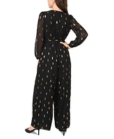 Msk Petite Long-Sleeve V-Neck Chiffon Jumpsuit