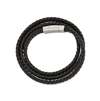 Chisel Stainless Steel Brushed Black Leather Wrap Bracelet