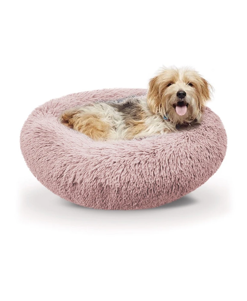 Details Calming Dog and Cat Bed, Soft Round Donut Bed for Pets, Super Lux, Shaggy Fur Cushion Beds