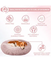 Details Calming Dog and Cat Bed, Soft Round Donut Bed for Pets, Super Lux, Shaggy Fur Cushion Beds