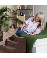 Home Base 4-Step Dog Stairs, Pet Steps for Dogs and Cats, Ramp High Bed Couch, Non-Slip, Density Foam Sherpa Top