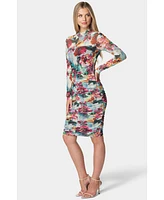 Bebe Women's Printed Ruched Midi Dress