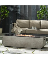 Slickblue Outdoor Patio Concrete Fire table, Rectangle Gas Burning 56-Inch Fire Pit - 50, 000 Btu, Light Gray + Black