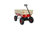 Slickblue Outdoor Sport Wagon Tools Cart with Wooden Side Panels and Air Tires