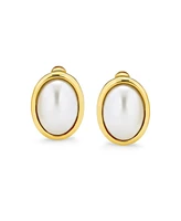 Bling Jewelry Simple White Pearl Cabochon Oval Clip-On Earrings 14K Gold Plated Non-Pierced Ears
