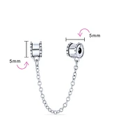 Bling Jewelry Beaded Edge Handcuff Double Safety Chain Spacer Stopper Daisy Flower Charm Bead For Women .925 Sterling Silver Fits European Bracelet