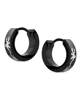 Bling Jewelry Lizard Hoop Kpop Earrings Laser Etched Black Ip Plated Stainless Steel