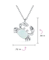 Bling Jewelry Tropical Vacation Nautical Created White Opal Beach Sand Crab Dangling Pendant Necklace For Women .925 Sterling Silver Jewelry Set