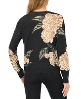 CeCe Women's Winter Peony Crewneck Drop-Shoulder Sweater