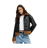 Cotton On Women's Alfie Faux Leather Sherpa Jacket