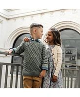 Hope & Henry Boys Organic Long Sleeve Raglan Fisherman Cable Sweater