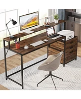 Tribesigns Computer Desk with File Drawer Cabinet, Ergonomic Office Desk with Monitor Stand, Industrial Computer Table with Printer Space, Workstation