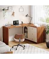 Tribesigns L Shaped Computer Desk with Drawers, Modern Corner Home Office Desk with Reversible Storage Cabinet, Long Study Writing Desk Workstation fo