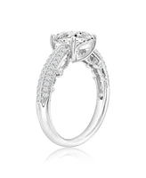 Suzy Levian New York Suzy Levian Sterling Silver Cushion Cut White Cubic Zirconia Pave Center Stone Ring