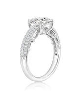 Suzy Levian New York Suzy Levian Sterling Silver Cushion Cut White Cubic Zirconia Pave Center Stone Ring