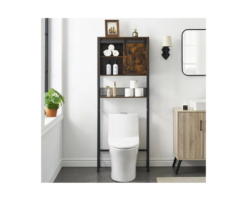 gaomon Over The Toilet Storage Cabinet, Bathroom Above Toilet Storage Wood Cabinet With Sliding Barn Door, Large Capacity, Brown