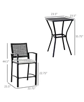 3pcs Patio Bar Set with Soft Cushion, Rattan Wicker Outdoor Furniture Set for Backyards, Lawn, Deck, Poolside