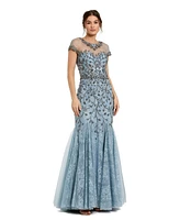 Mac Duggal Women's Sheer Top Embellished Mermaid Gown