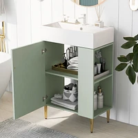 21.6" Black Bathroom vanity, Combo Cabinet, Bathroom Storage Cabinet, Single Ceramic Sink, Right side storage