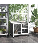 Streamdale Furniture Indoor Rabbit Hutch with Wheels, Desk and Side Table Sized, Wood Rabbit Cage, Waterproof Small Rabbit Cage, Gray