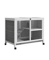 Streamdale Furniture Indoor Rabbit Hutch with Wheels, Desk and Side Table Sized, Wood Rabbit Cage, Waterproof Small Rabbit Cage, Gray