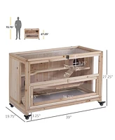Extra Large Wooden Hamster Cage and Habitat Playground with 3 Ladders and 2 Huts, Syrian & Dwarf Hamster Small Animal Cage, Wheels, Pull-out Tray, Nat