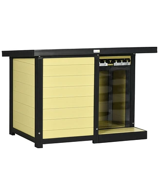 Outdoor Indoor Dog House with Openable Top, Weather Resistant Dog Kennel with Porch, Pet Furniture for Small and Medium Sized Dogs, Natural Wood
