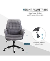 Linen Home Office Chair, Tufted Height Adjustable Computer Desk Chair with Swivel Wheels and Padded Armrests, Dark Gray