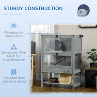Wooden Hamster Cage with Storage Shelf, Large Hamster Cage Including Seesaw, Small Animal Cage with Sliding Tray, Wide Ramp for Racing, Running Wheel,