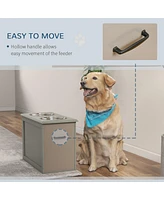 Raised Pet Feeding Storage Station with 2 Stainless Steel Bowls Base for Large Dogs and Other Large Pets, Gray