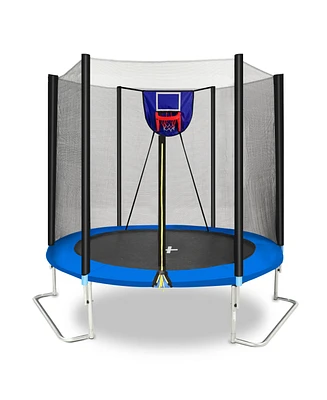 Streamdale Furniture 8FT Trampoline Outer Net with Soft Basketball board, ball and inflator(Blue)