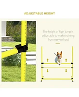 4 Piece Dog Agility Training Equipment for Dog Agility Course with Adjustable Height Jump Bars, Included Carry Bag, & Displacing Top Bar, Yellow