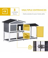 62" Rabbit Hutch, Wooden Bunny Hutch, Guinea Pig Cage, Small Animal Enclosure with Run Area, Removable Tray, Asphalt Roof, Lockable Doors and Ram