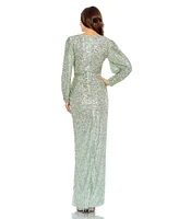 Mac Duggal Women's Embellished Faux Wrap Puff Sleeve Gown