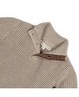 Hope & Henry Boys Organic Long Sleeve Mock Neck Mix Stitch Button Sweater with Elbow Patches