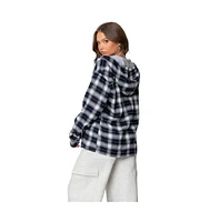 Edikted Women's Plaid Hooded Button Up Shirt