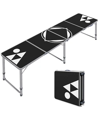 Streamdale Furniture 8ft Portable Beer Pong Table with Adjustable Legs, Folding Camping Table, Aluminum Picnic Table, for Party, Travel, Bbq, Beach, B