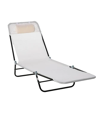 Streamdale Furniture Folding Chaise Lounge Chair, Pool Sun Tanning Chair, Outdoor Lounge Chair with Reclining Back, Breathable Mesh Seat, Headrest for