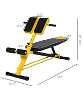 Simplie Fun Adjustable Hyper Extension Dumbbell Weight Bench, Foam Leg Holders, Exercise Abs, Arms, Core, Strength Workout Station for Home Gym, Yello