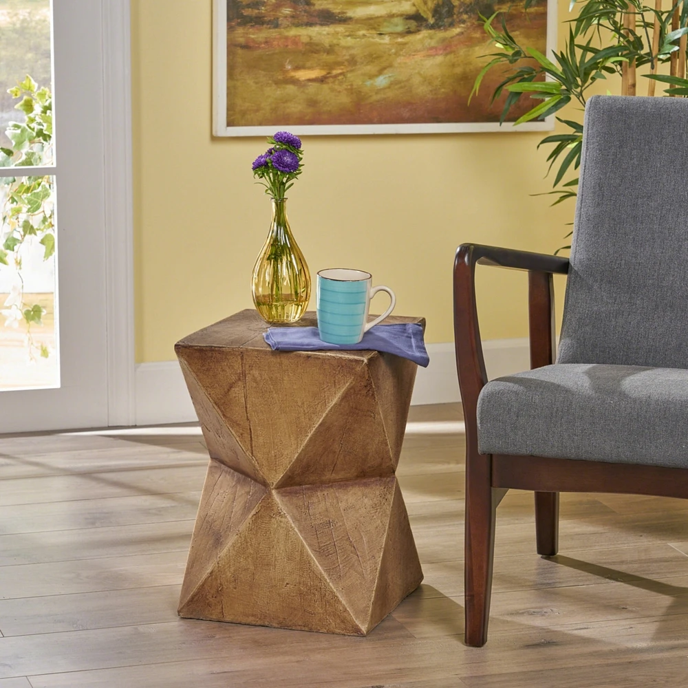 Waylon Abstract Hourglass Side Table: Hand-Painted, Lightweight Concrete, Indoor/Outdoor
