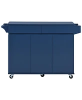 53.2" Kitchen Island with Drop Leaf, Kitchen Storage Cart with Spice Rack, Towel Rack and 2 Drawers, Rolling Kitchen Island on Wheels with Adjust