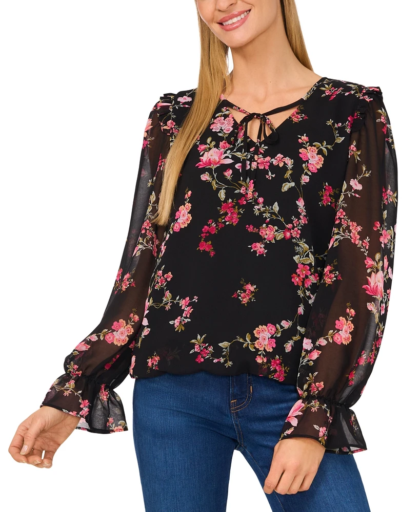 CeCe Women's Tie-Neck Ruffled Long-Sleeve Blouse