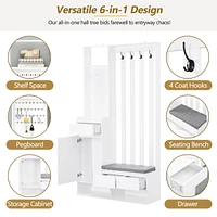 Contemporary 39.3" Wx70.8" H Hall Tree Storage with Cushioned Storage Bench, Multifunctional Hallway Shoe Cabinet with Pegboard, Modern Coat