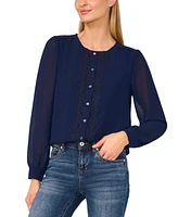 CeCe Women's Lace-Trim Button-Front Long-Sleeve Blouse