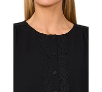 CeCe Women's Lace-Trim Button-Front Long-Sleeve Blouse