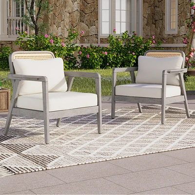 Streamdale Furniture (Set Of 2) Outdoor Acacia Wood Patio Club Chair, Patio Furniture, Waterproof Thick Cushion Deep Seating for Porch, Garden, Backya